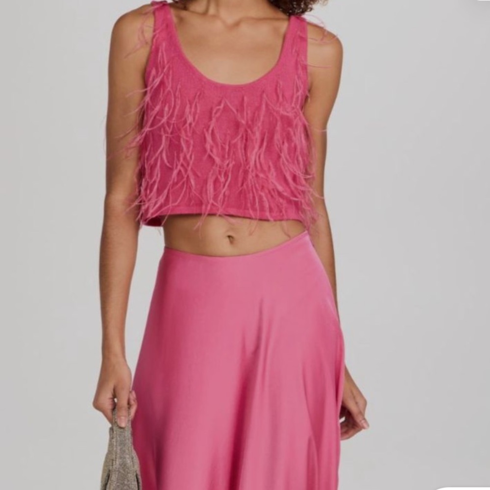 Vibrant Pink Feathered Tank Top - Picture 4 of 8